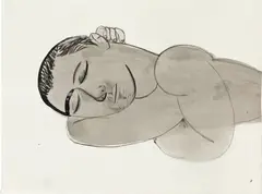 Sleeping Grey Figure by Louis Fratino, 2020, ink on paper, sold Mar 2024