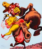 Peter Saul, Daisy Crockett, 1985, acrylic on lithograph