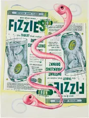 Double fizzie worm by Kenny Scharf, 2006, oil, acrylic, faux gems and silkscreen ink on paper, sold Mar 2024