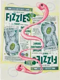 Kenny Scharf, Double fizzie worm, 2006, oil, acrylic, faux gems and silkscreen ink on paper
