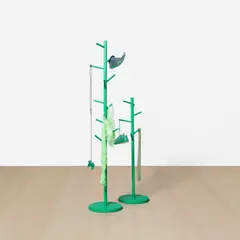 Alex Da Corte, A-BOXES (Winter Racks), 2015, Ikea clothing racks, glow in the dark spiderwebs, tie, rubber witch shoe, Nike Air Max sneaker, PlayStation game controller