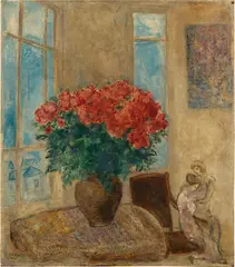 Fleurs chez Bella by Marc Chagall, 1935-1938, oil and pencil on canvasboard, sold May 2024