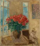 Marc Chagall, Fleurs chez Bella, 1935-1938, oil and pencil on canvasboard