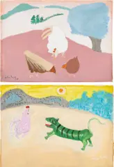 Milton Avery, The White Hen and Fantasy Creatures (double-sided), 1947, gouache and watercolor on paper, double-sided