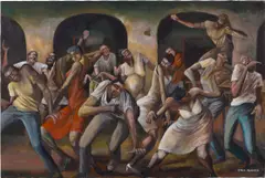 Human Celebration by Ernie Barnes, 1960, acrylic on canvas, sold May 2024