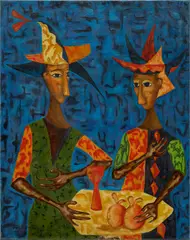 Cundo Bermúdez, Arlequines, 1957, oil on canvas
