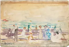 The Beach and Along the Sea with Boat and People (double-sided) by Maurice Brazil Prendergast, 1907–1910, watercolor and pencil on paper, double sided, offered May 2024