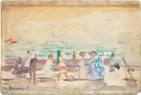 Maurice Brazil Prendergast, The Beach and Along the Sea with Boat and People (double-sided)
