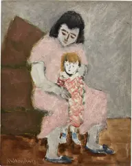 Young Mother and Child by Milton Avery, 1935, oil on canvas board, sold May 2024