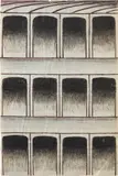Martín Ramírez, Untitled (Arches), 1960–1963, gouache, colored pencil and graphite on pieced paper