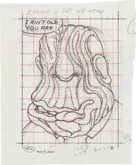Peter Saul, Study for Prune Head, 2001, graphite and ink on paper