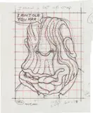 Peter Saul, Study for Prune Head, 2001, graphite and ink on paper