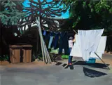 Caroline Walker, Washing Line, Early Morning, May, 2020, oil on linen