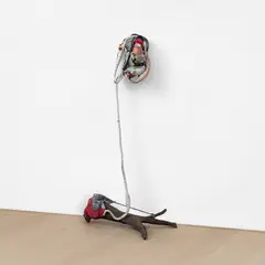 Sonia Gomes, Raízes series #1, 2020, tree trunk, fabric, mirror and nylon thread