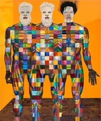 Jeff Sonhouse, Gifted the Enabler's Dexterity, 2019, oil, acrylic, gel medium, pumice gel and match sticks on canvas