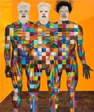 Jeff Sonhouse, Gifted the Enabler's Dexterity, 2019, oil, acrylic, gel medium, pumice gel and match sticks on canvas
