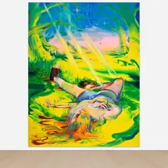 Haley Josephs, May You Bloom and Grow Forever (From A Slug I Saw in the Black Forest), 2021, oil and glitter on linen