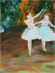 Two Dancers on a Stage, Paris by Karen Kilimnik, 2004, water soluble oil color and archival glue on canvas, sold May 2024