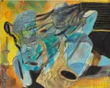 Jonathan Lyndon Chase, Play him a song, 2017, acrylic, chalk, pastel, glitter and marker on muslin