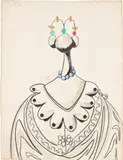 George Condo, Figure with Pearls, 1992, gouache, charcoal and colored pencil on paper