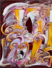 Expanse (Three Figures) by Yuan Fang, 2022, acrylic and spray paint on canvas, sold Sep 2024