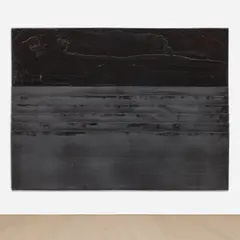 Theaster Gates, Creamy Rich Sky, Asphalt Horizon Roll, 2014, wood, rubber, tar and metal