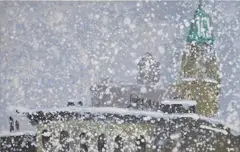 Stephen Tashjian, Snowfall over the east village, 1994, acrylic on canvas