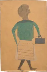 Bill Traylor, Untitled (Woman, Green Blouse, Black Bag), 1939–1942, pencil on posterboard