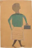 Bill Traylor, Untitled (Woman, Green Blouse, Black Bag), 1939–1942, pencil on posterboard