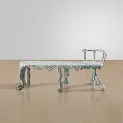 Francesca DiMattio, Sevres Mint Bench, 2022, paper pulp on wood, acrylic and automotive paint