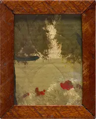 Frank Walter, Untitled (Two Trees, Red Flowers), oil on card, in artist's frame