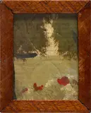 Frank Walter, Untitled (Two Trees, Red Flowers), oil on card, in artist's frame
