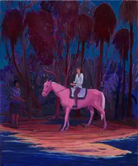 Jules de Balincourt, Wondering and Wandering Islanders, 2019, oil on panel