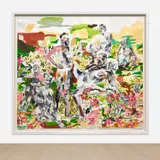 Wardell Milan, The Age of Blossoms, 2016, graphite, charcoal, color pencil, pastel, oil pastel, acrylic, oil, gesso and cut-and-pasted paper on paper