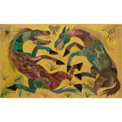 Two Horses by Chico da Silva and the Pirambu School, 1970, oil on canvas, sold Sep 2024