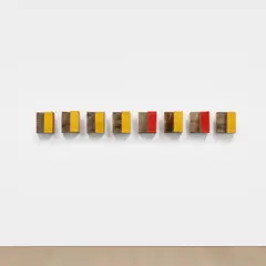 Richard Nonas, Eight Piece Wall Sculpture, 1990, oil on wood with nails, in 8 parts
