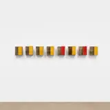 Richard Nonas, Eight Piece Wall Sculpture, 1990, oil on wood with nails, in 8 parts