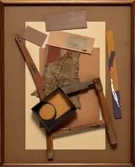 Volcanic Magic XIV by Louise Nevelson, 1982, wood, paper and leather collage, in artist's frame, sold Sep 2024