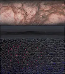 Vaughn Spann, Deep Six (Night Blue), 2019, polymer paint, fabric and mixed media on canvas, in 2 parts