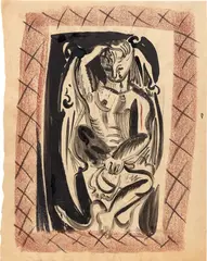 The Devil by Louis Fratino, 2018, glue and ink on newsprint, sold Sep 2024