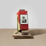 Rachel Harrison, Portrait of the Artist as a Young Man, 2011, polystyrene, cement, acrylic, typewriter, dog leash and photo