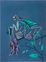 Julien Ceccaldi, Shopping Mantis (Bleu Noir Iridescent), 2021, acrylic on canvas