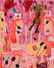 A Girl Cut in Five by Yirui Jia, 2022, acrylic on canvas, sold Sep 2024