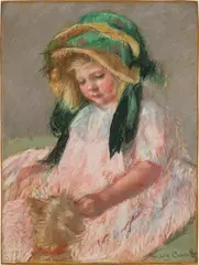 Mary Cassatt, Sara, with Bonnet Streamers Loose, Feeding Her Dog, 1901, pastel on paper