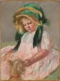 Mary Cassatt, Sara, with Bonnet Streamers Loose, Feeding Her Dog, 1901, pastel on paper