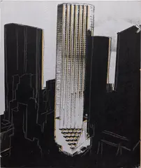 Andy Warhol, New York Skyscrapers, 1981, synthetic polymer paint, diamond dust and silkscreen ink on canvas