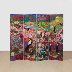 Maija Peeples-Bright, Goose Grand with Geraniums, 1970, oil on Baltic birch panels, double-sided, in 4 parts