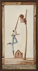 Ernie Barnes, My First Dunk, 1976, oil and acrylic on canvas, in artist's frame