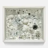 Mary Bauermeister, Needless, Needles, 1964–1972, ink, glass, offset print, optical lenses and painted wood construction