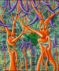 Kenny Scharf, Shoowangshu, 2021, oil, acrylic and silkscreen ink on linen, in artist's powder coated aluminum frame